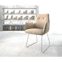 DELIFE Chaise-de-salle-à-manger Zoa-Flex microvelours beige vintage pied trapèze acier inoxydable brossé ressorts ensachés