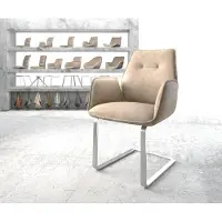 DELIFE Cantilever Zoa-Flex microvelours beige vintage pied cantilever plat acier inoxydable brossé ressorts ensachés