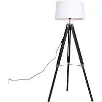 QAZQA Lampadaire trépied noir avec abat-jour 45 cm en lin blanc