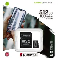Kingston micro SDXC Canvas Select Plus 512 Go 100 Mo/s + Adaptateur SD