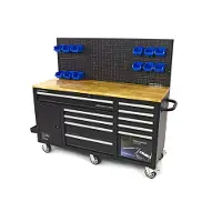 HBM établi 158 cm avec 10 tiroirs, porte et panneau arrière, noir