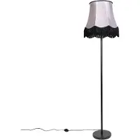 QAZQA Lampadaire classique noir avec abat-jour Granny B gris - Simplo