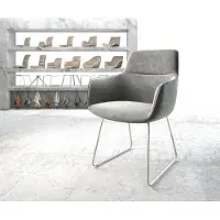 DELIFE Chaise-de-salle-à-manger Pejo-Flex velours gris pied trapèze acier inoxydable brossé ressorts ensachés