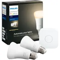 Philips Kit de démarrage 2 ampoules connectée Hue White E27 Bluetooth + Pont de connexion 9,5 W Blanc