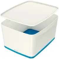 Leitz 5216-10-36 5216 Boîte de rangement MyBox Grande - A4, avec couvercle, ABS, blanc/bleu