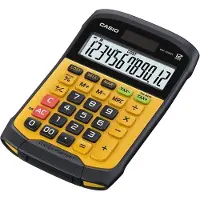 Casio Calculatrice de bureau WM-320MT, 12 chiffres, 1 ligne, écran LCD, calcul de taxes, calcul de bénéfices, fonctionnement sur piles/solaire, L 109 x H 169 mm, jaune-noir