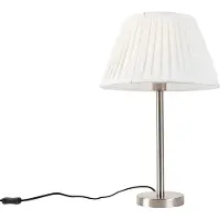QAZQA Lampe de table classique en acier avec abat-jour plissé blanc 35 cm - Simplo