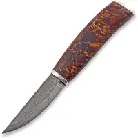 Roselli Carpenter knife RIRW210S Satin UHC, Curly Birch Silver Ferrule, couteau fixe
