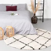FRAAI Tapis rond à poils longs - Grand Lines Crème/Noir | Ø 100 cm | Rond | Pile haute