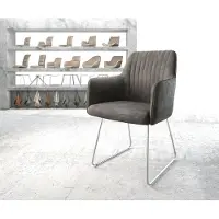 DELIFE Chaise-de-salle-à-manger Greg-Flex microvelours anthracite vintage pied trapèze acier inoxydable brossé ressorts ensachés