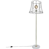 QAZQA Lampadaire rétro en laiton avec abat-jour Granny Frame noir 45 cm - Kaso