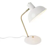 QAZQA Lampe de table rétro blanche avec bronze 38 cm - Milou
