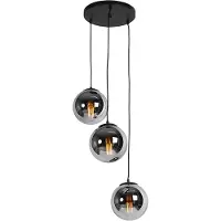 QAZQA Suspension Art déco noire avec verre fumé 3 lumières - Pallon