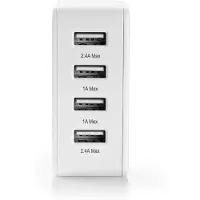 Nedis Chargeur mural | 24 W | Fonction de charge rapide | 4x 2.4 A | Nombre de sorties : 4 | 4x USB-A | Sans câble | Sortie monotension