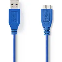 Nedis Câble USB - USB 3.2 Gen 1 - USB-A mâle - USB Micro-B mâle - 5 Gbps - Nickelé - 5,00 m - Rond - PVC - Bleu - Couvercle