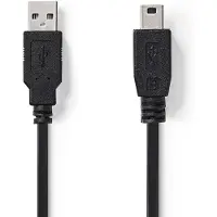Nedis Câble USB - USB 2.0 - USB-A mâle - USB Mini-B 5 broches mâle - 480 Mbps - Nickelé - 2,00 m - Rond - PVC - Noir - Boîte noire