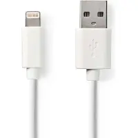 Nedis Câble Lightning - USB 2.0 - Apple Lightning 8 broches - Connecteur USB-A - 480 Mbps - Nickelé - 2,00 m - Rond - PVC - Blanc - Boîte