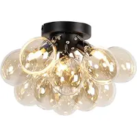 QAZQA Plafonnier design noir avec verre ambre 3 lumières - Uvas