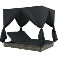 vidaXL Outdoor-Lounge-Lit avec rideaux Poly rotin Gris