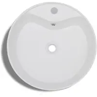 vidaXL lavabo en céramique trou de robinet/trous de trop-plein blanc rond