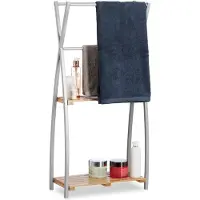 Relaxdays Porte-Serviettes Sur Pied Design X 2 Étagères Support Serviettes de Bain SDB 93x46x20cm, Bambou+Acier, Nature