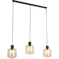 QAZQA Suspension design noir avec verre ambré 3 lumières 161,5 cm - Qara