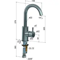Hotbath Cobber mitigeur de lavabo 27,8cms avec bec pivotant sans vidage nickel brossé CB004GN