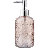 Wenko Distributeur Savon Liquide Vetro, distributeur savon verre, Capacité 400ml, verre à relief, rose poudré transparent