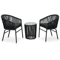vidaXL Ensemble Bistro 3 pièces avec coussins rotin PE noir