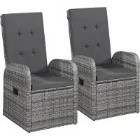 vidaXL Chaises longues de jardin 2 pcs. avec coussins Poly Rattan Gris