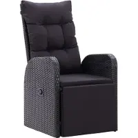 vidaXL Chaise de jardin inclinable avec coussin, polyrattan, noir