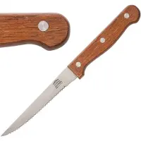 Olympia Couteau à steak en acier inoxydable, bois brun, dentelé, 21,5 cm | 12 pièces