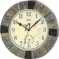 AMS 5979 Horloge murale radioélectrique analogique aspect pierre avec thermomètre