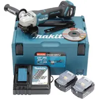 Makita DGA515RTJ Meuleuse d'angle sans fil Ø 125 mm 18 V avec interrupteur à palette / 2x 5,0 Ah batterie + chargeur dans MAKPAC