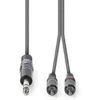 Nedis câble audio stéréo - 6.35 mm mâle - 2x RCA mâle - nickelé - 3.00 m - rond - gris foncé - étui en carton
