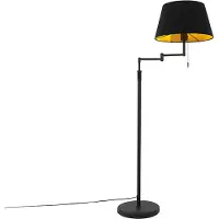 QAZQA Lampadaire noir avec abat-jour noir et bras réglable - Ladas Deluxe
