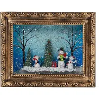 Konstsmide Lanterne d'eau LED "Cadre photo avec bonhommes de neige", marron, remplie d'eau, minuterie de 5h, 2 diodes blanches chaudes, fonctionne sur piles, intérieur, 4 x AA 1.5V (excl.)