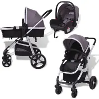vidaXL Poussette 3 en 1 Aluminium Gris et Noir