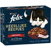 Felix Délicieuses Lamelles Farm Selection au bœuf, poulet, canard, à la dinde pâtée en sauce pour chat