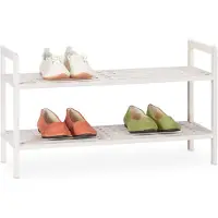 Relaxdays Étagère à chaussures, empilable, support avec 2 niveaux, bois de noyer, jusqu’à 6 paires, 41x69x27 cm, blanc