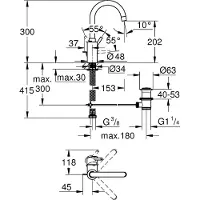 GROHE Mitigeur lavabo à levier Concetto m avec bec pivotant, sortie tuyau et excentrique chromé
