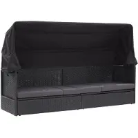 vidaXL Canapé-lit d'extérieur avec toit Poly-Rattan Noir