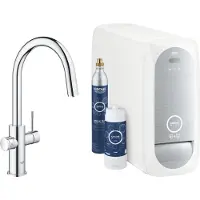 GROHE Blue Home Mitigeur monocommandé pour évier Starter Kit, portée 219mm, bec en C, avec fonction filtre et refroidissement, extractible, 31541000