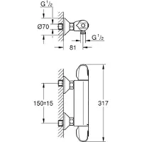 GROHE Grohtherm 1000 New Thermostatic Shower Faucet - 15cm - avec raccords - EcoJoy - CoolTouch - chrome - 34143003