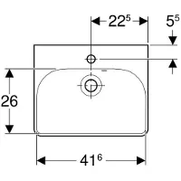 Geberit Lave-mains Smyle Square avec trop-plein asymétrique, Blanc, 45x16x36cm, trou de robinetterie au centre