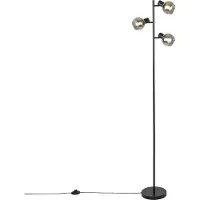 QAZQA Lampadaire Art Déco noir 3 lumières avec verre fumé - Vidro