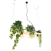 QAZQA Suspension industrielle noire avec bois 4 lumières - Shelf