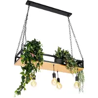 QAZQA Suspension industrielle noire avec bois 5 lumières - Shelf