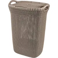 Curver Panier à linge, 2 anses, couvercle, gris foncé, 57 L, 45x61x34 cm, Curver