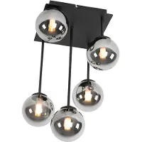 QAZQA Plafonnier moderne noir 5 lumières avec verre fumé - Athènes